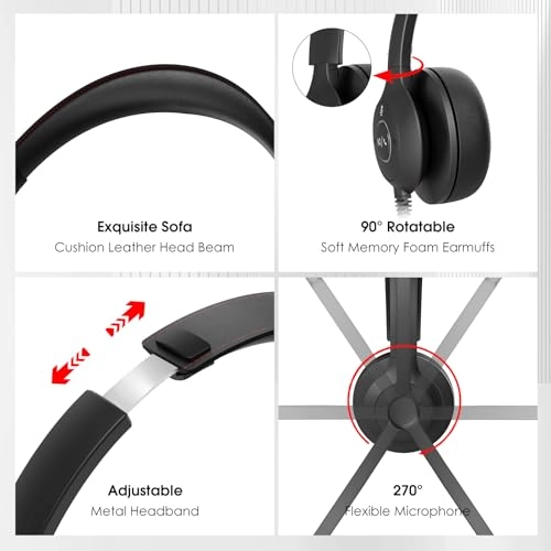 USB Headset with Microphone for PC Wired Headset