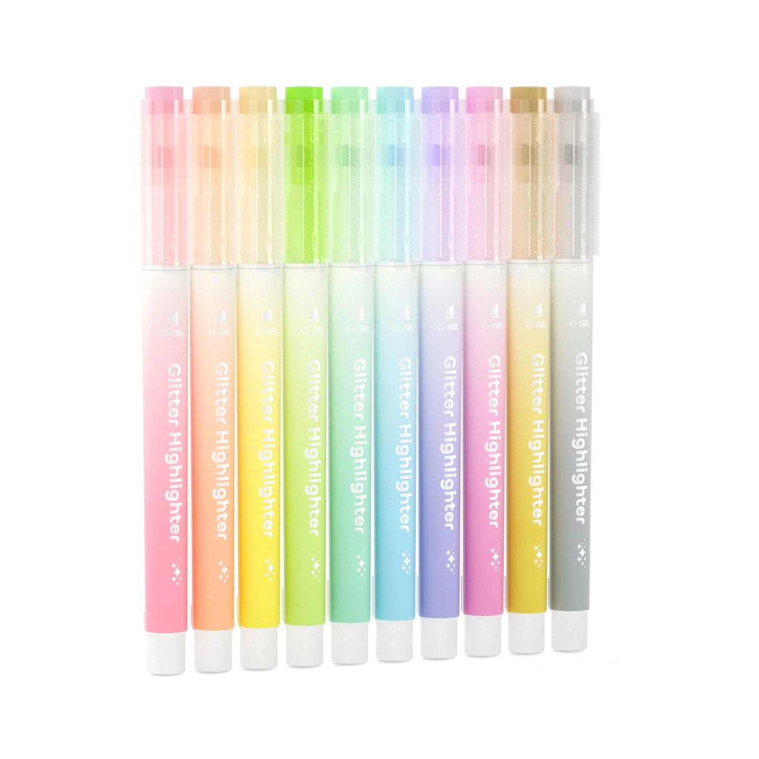 Shuttle Art Glitter Highlighters - 10 Sparkle Colours Chisel Tip