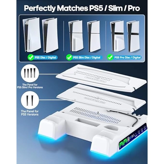 Stand & Cooling Station - AC Adapter + Cooling Fan - RGB LED + Controller Charging Station