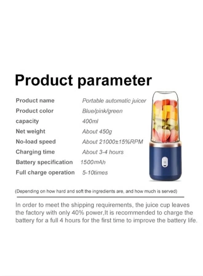 Portable Mini Blender - USB Rechargeable, 6-Blade