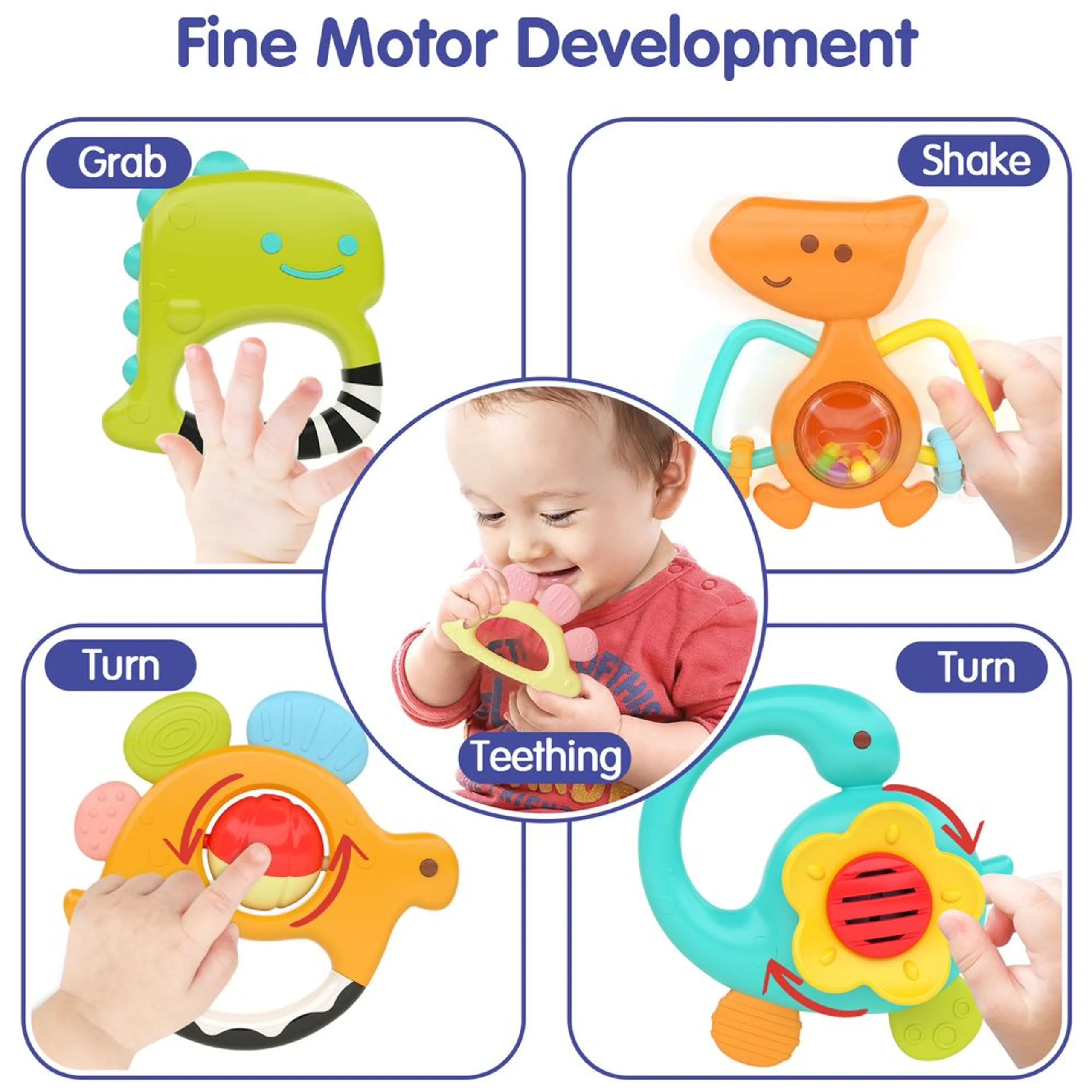 Dinosaur Rattles and Teethers - 5 Pcs 5 Stages