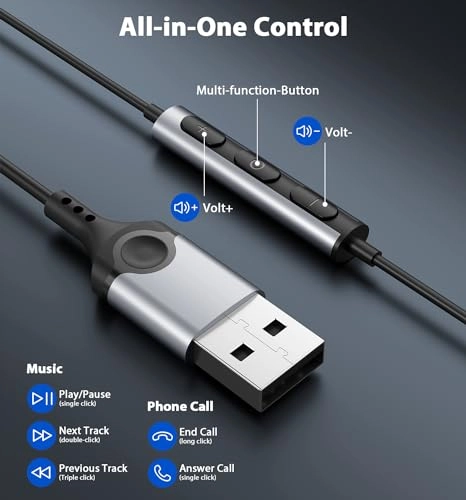 USB Computer Headphones - Wired Headset