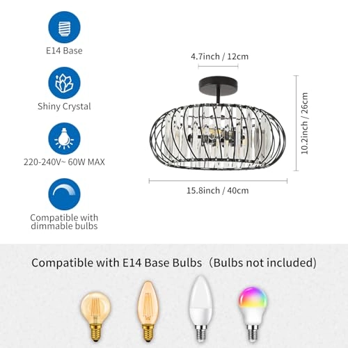 E27 Crystal Ceiling Lamp - 3 lights 36.5 cm
