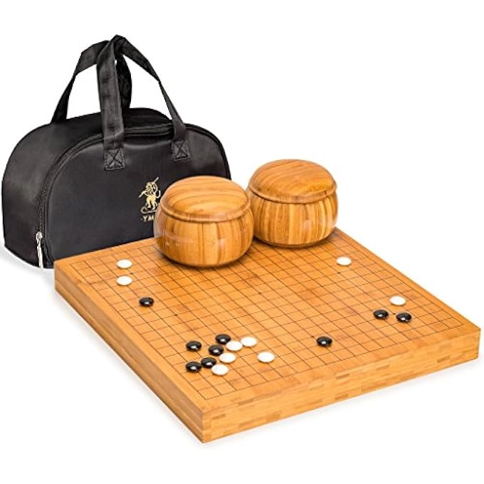 Go Game Set - Bamboo Go Board Double Convex Melamine Stones Bamboo Bowls