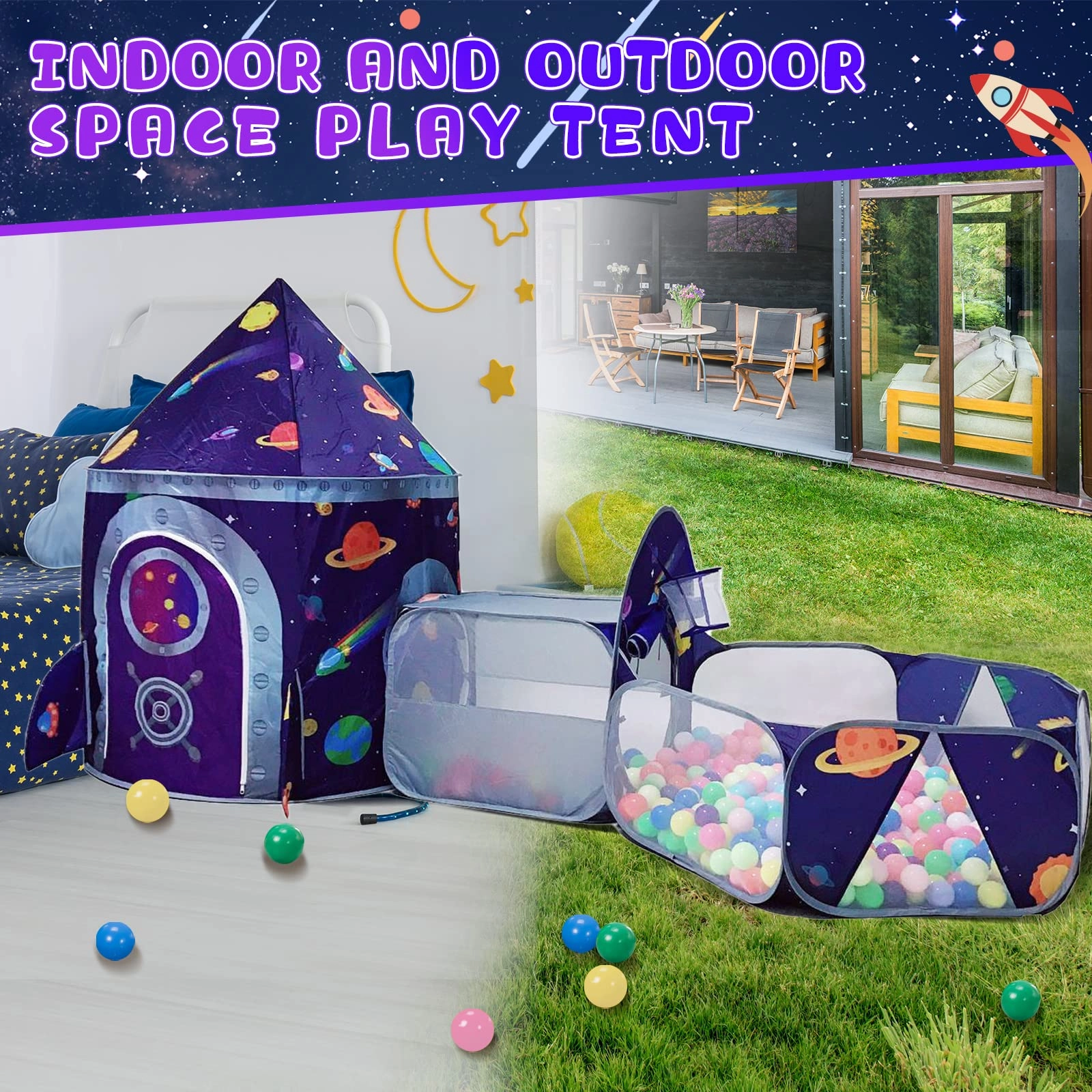 Space Ship Play Tent + Crawl Tunnel + Ball Pit
