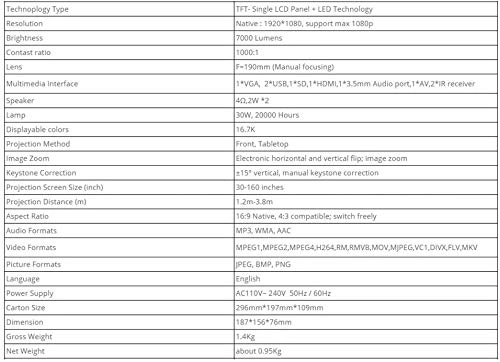 LCD Projector 7000 Lumens 1920x1080