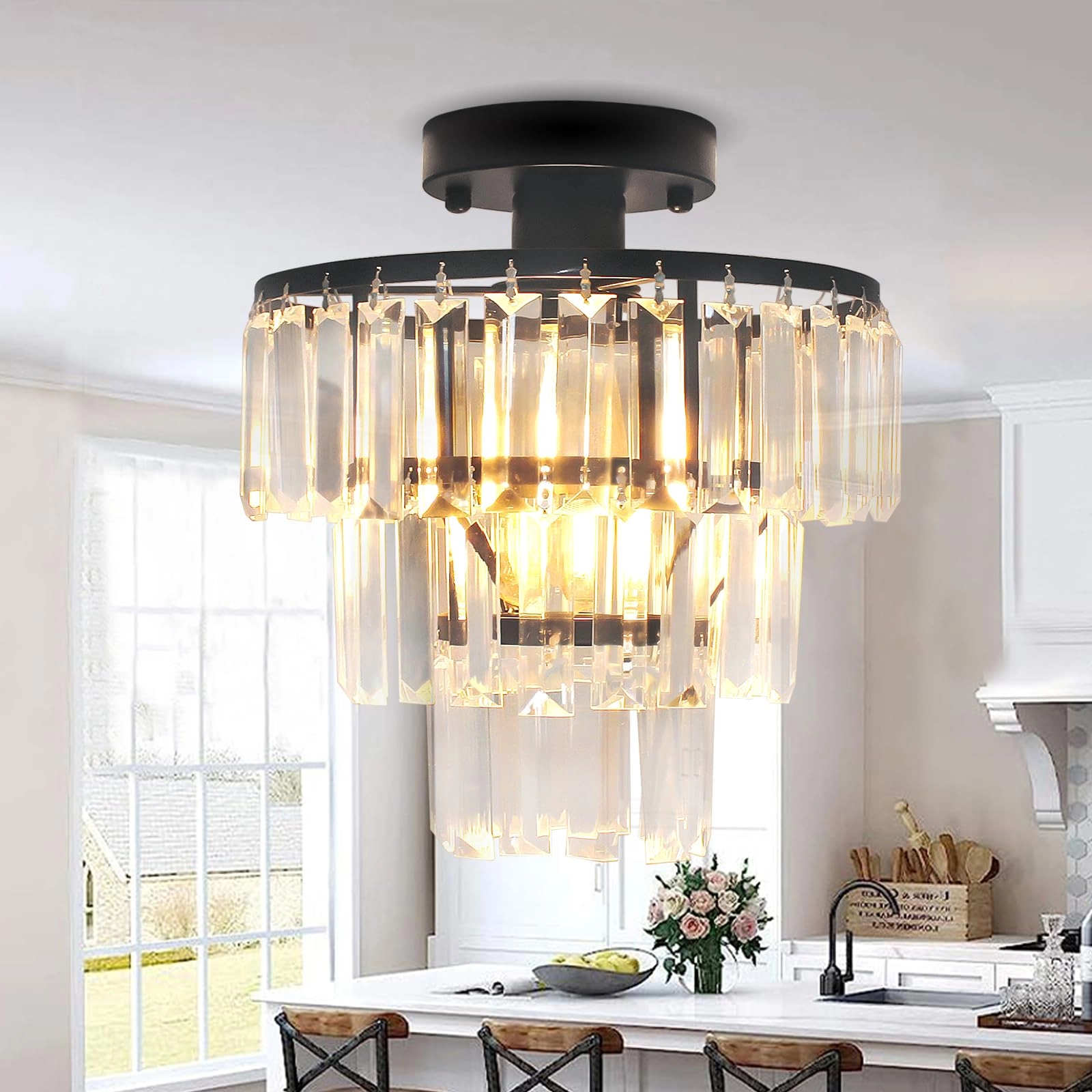 JHLBYL Modern Crystal Ceiling Light