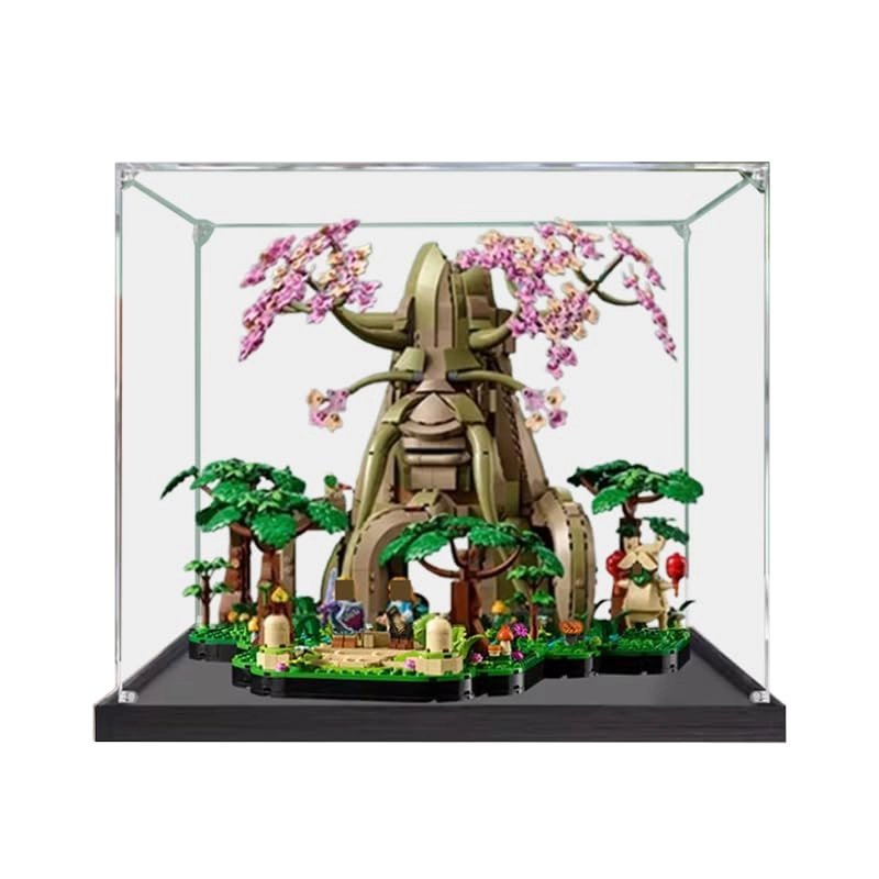 HCAEIOFJ Clear Acrylic Display Case (77092) - 15.74x15.74x13.77in.(40x40x35cm) Black Bottom