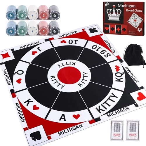 HOROW Tripoley - AntiSlip Mat + Michigan Rummy + Hearts + Poker - 200 Pokers