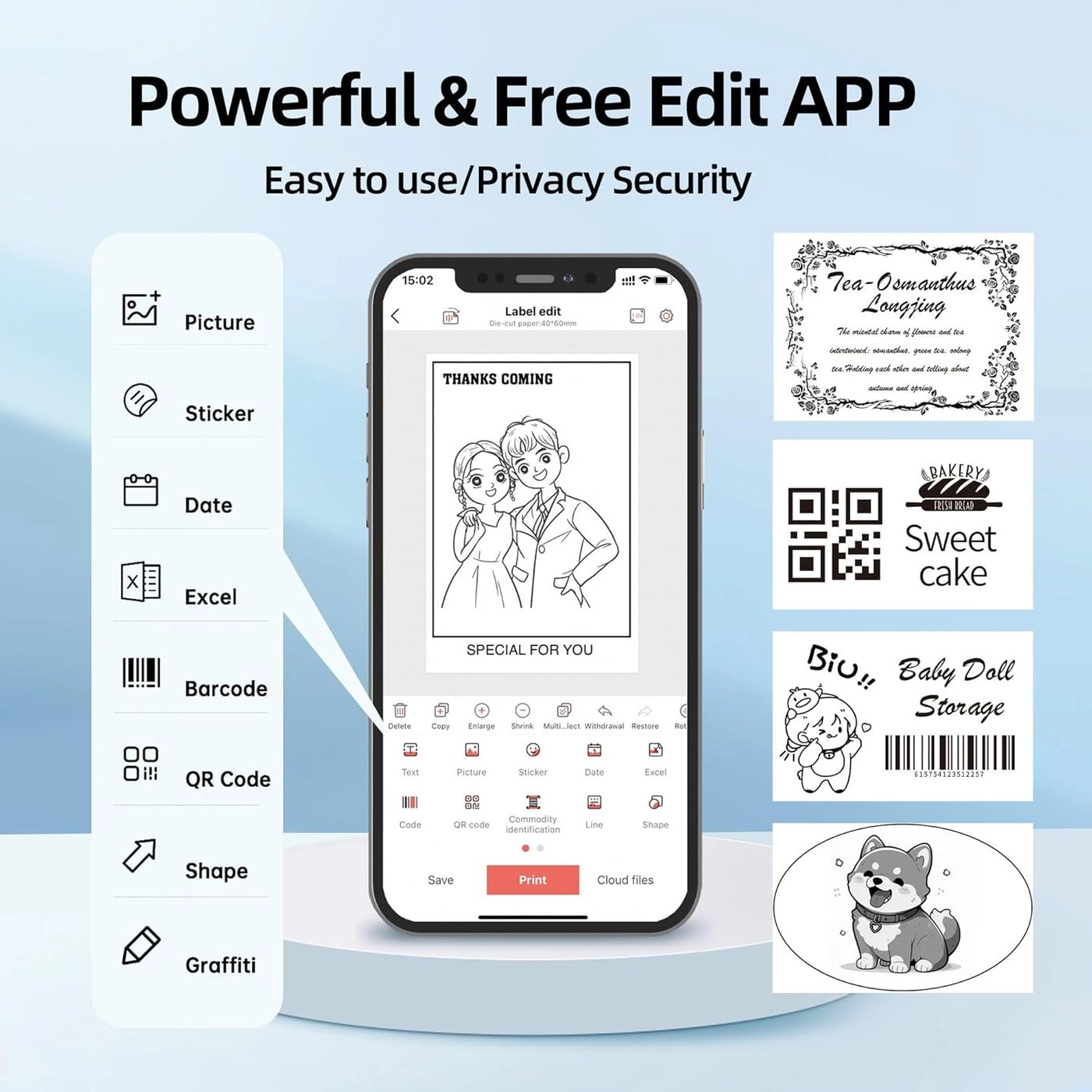 Thermal Label Printer - Mini Bluetooth Ink-Free Rechargeable Battery