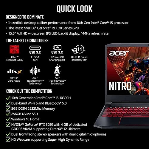 Nitro 5 AN515-55 - 15.6'' Core i5-10300H 8GB DDR4 256GB SSD