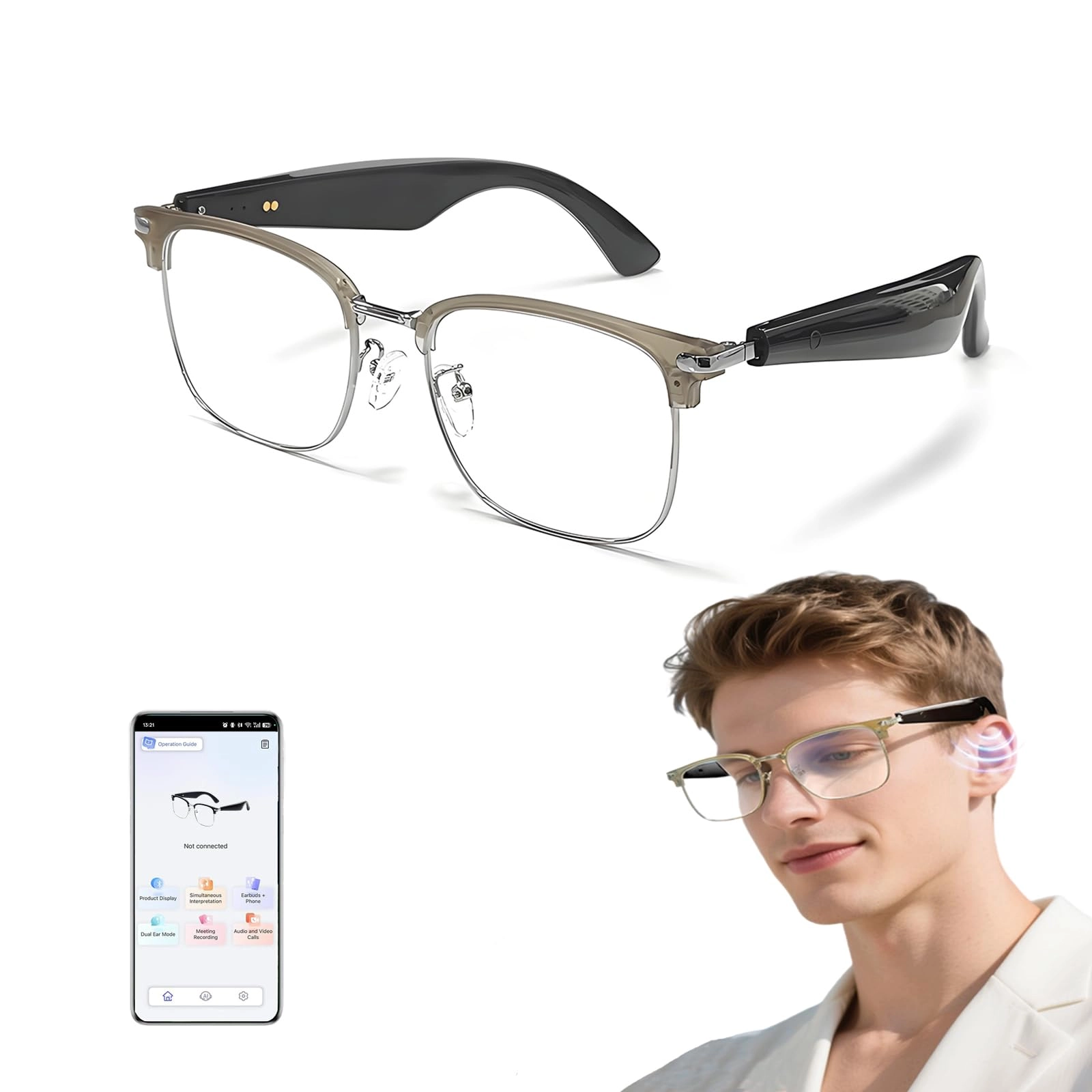 Smart Translation Glasses - 110+ Languages Bluetooth