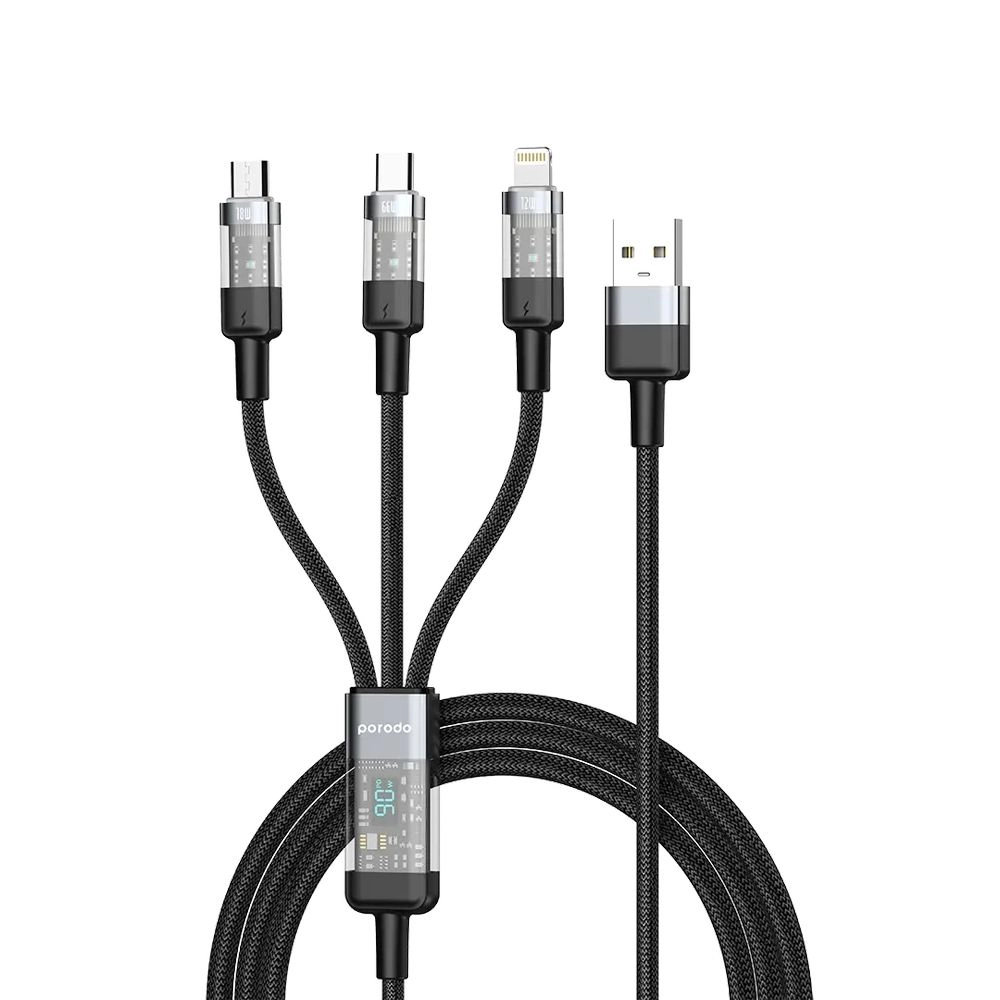 Porodo Transparent USB-A Input Fast Charging Cable 66W USB-A to USB-C 1m