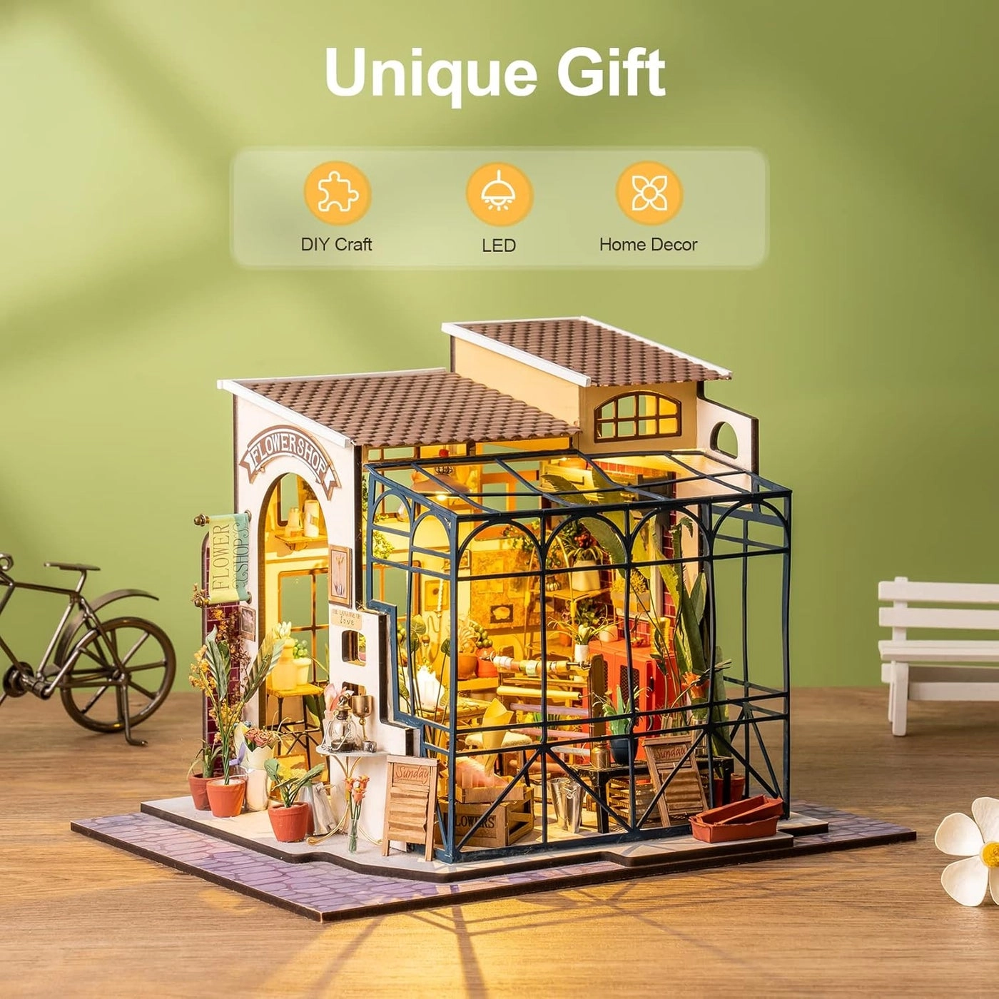 DIY Miniatures Dollhouse Kit - Emily's Florist 1/24