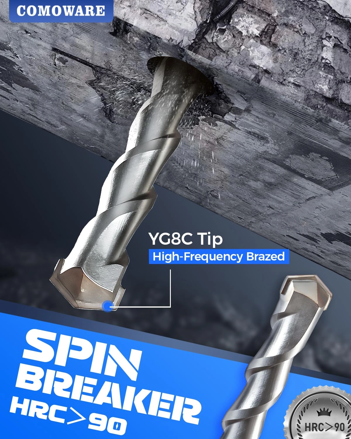 Rotary Hammer Drill Bits Set - YG8C Carbide 17pcs 5.5 mm, 6 mm, 6.5 mm, 7 mm, 8 mm, 10 mm, 12 mm, 14 mm, 16 mm