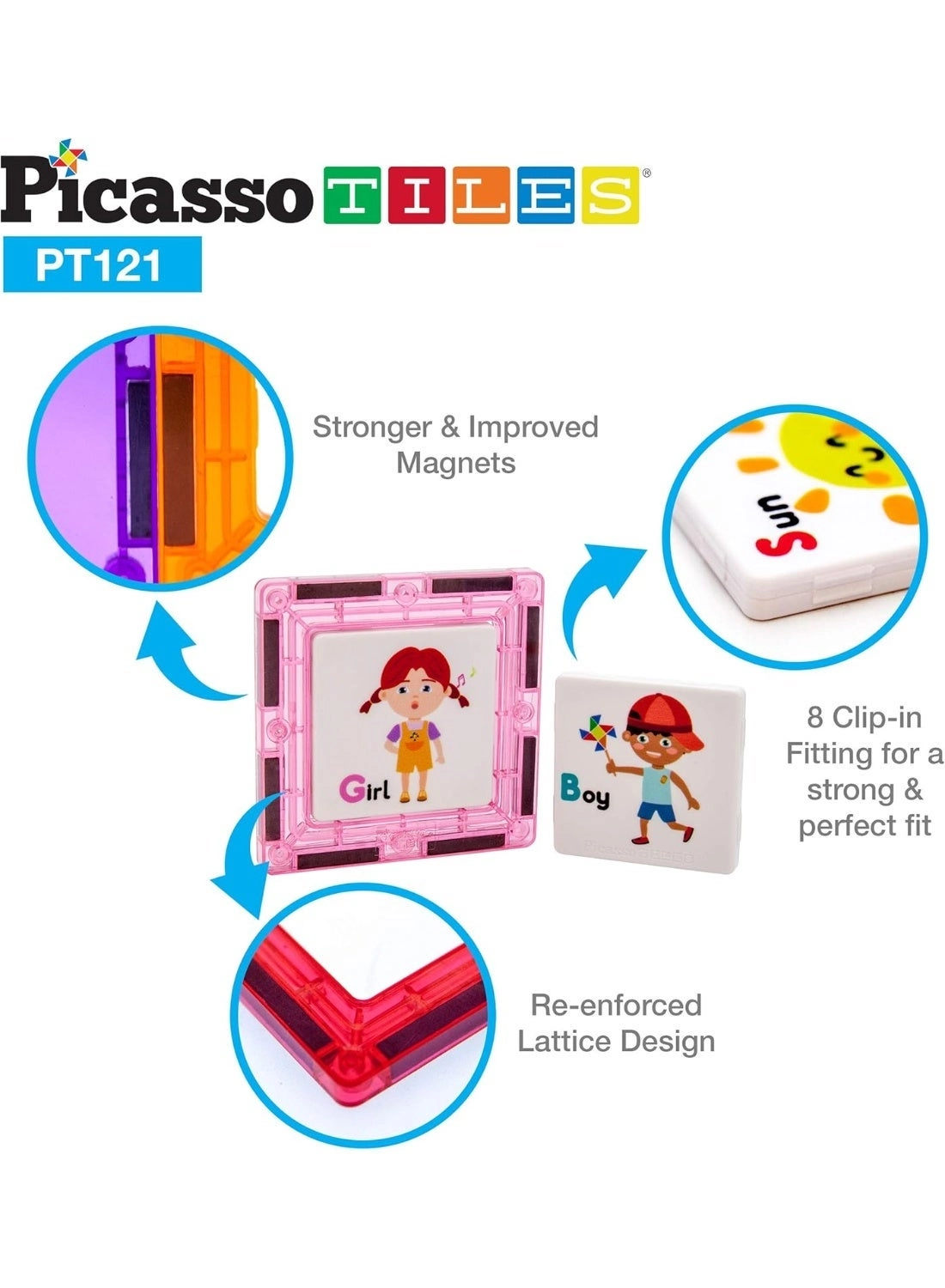 Magnetic Tiles Graphic Building Blocks - 121 pcs