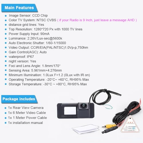 HD IP68 Rear View Camera - Night vision 1280x 720 pixels + 7'' Monitor