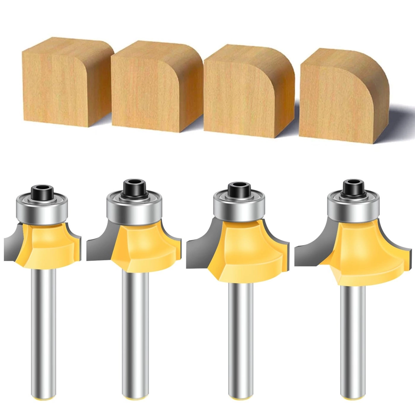 Feanron Roundover Router Bit - 1/8" 1/4" 3/16" 5/16" 1/4 inch 4PCS