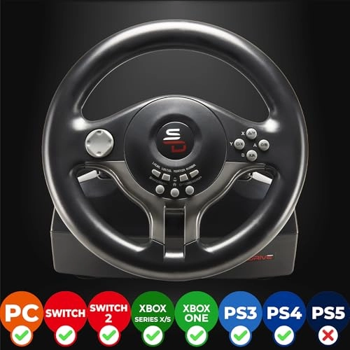 Superdrive SV250 Racing Wheel & Pedals - Nintendo Switch 2/Switch/PS4/Xbox Series X/S/Xbox One/PC with pedals and gearshift paddles