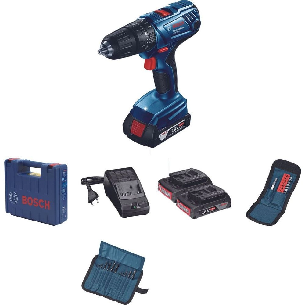 Bosch GSB 180-Li - 1.5 Ampere-hour + Drill Bit Set + Screw Bit Set