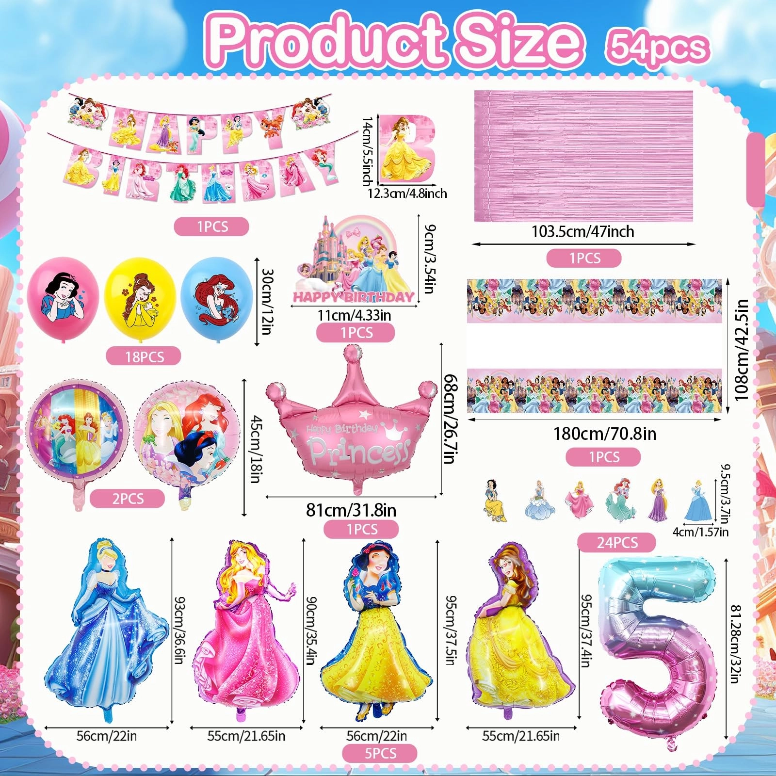 Princess Party Decorations - 54pcs Birthday
