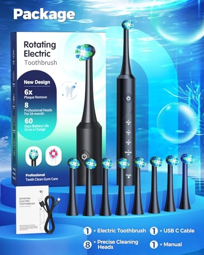 Rotating Electric Toothbrush - 8 Brush Heads 4 Modes 25-Day Battery Life