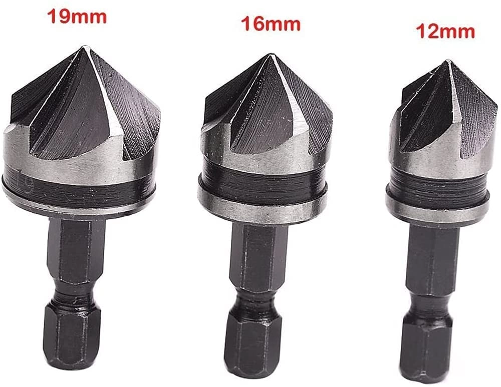 Countersink Chamfer Drill Bit Set - 12mm 16mm 19mm Hex Shank