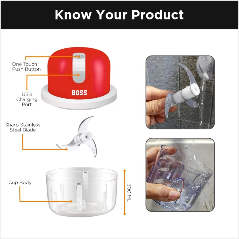 Electric Chopper - 350 ml USB Rechargeable