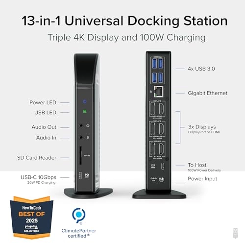 USB C Triple Display Docking Station - USB 3.0 4K 30Hz 1080p 60Hz