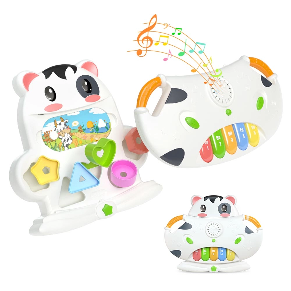 Cute Cow Multifunctional Plastic Electric Organ - 18 Suitable for 3 months & above
