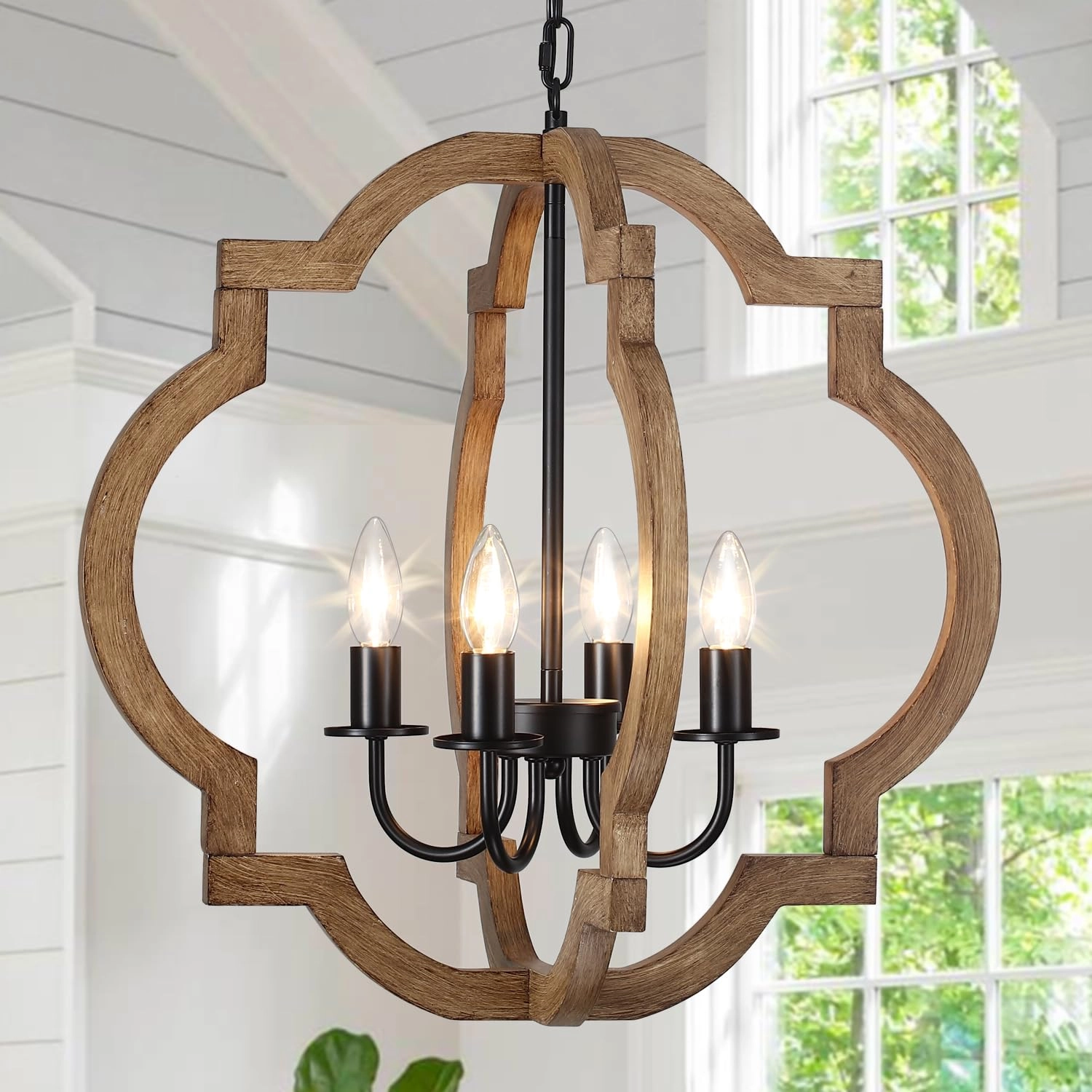 TOULMJ Farmhouse Wood Chandelier - 59.05 inches adjustable chain