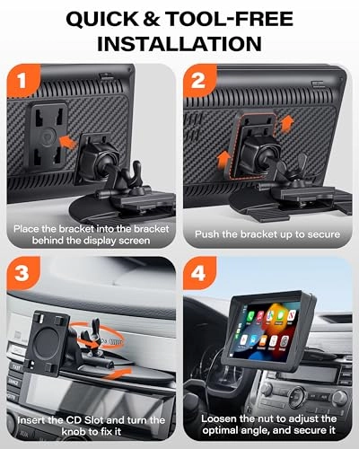 CD Slot Mount - 360° Rotation Tool-Free Installation Compatible with 7-11 Inch Portable Car Play Screens