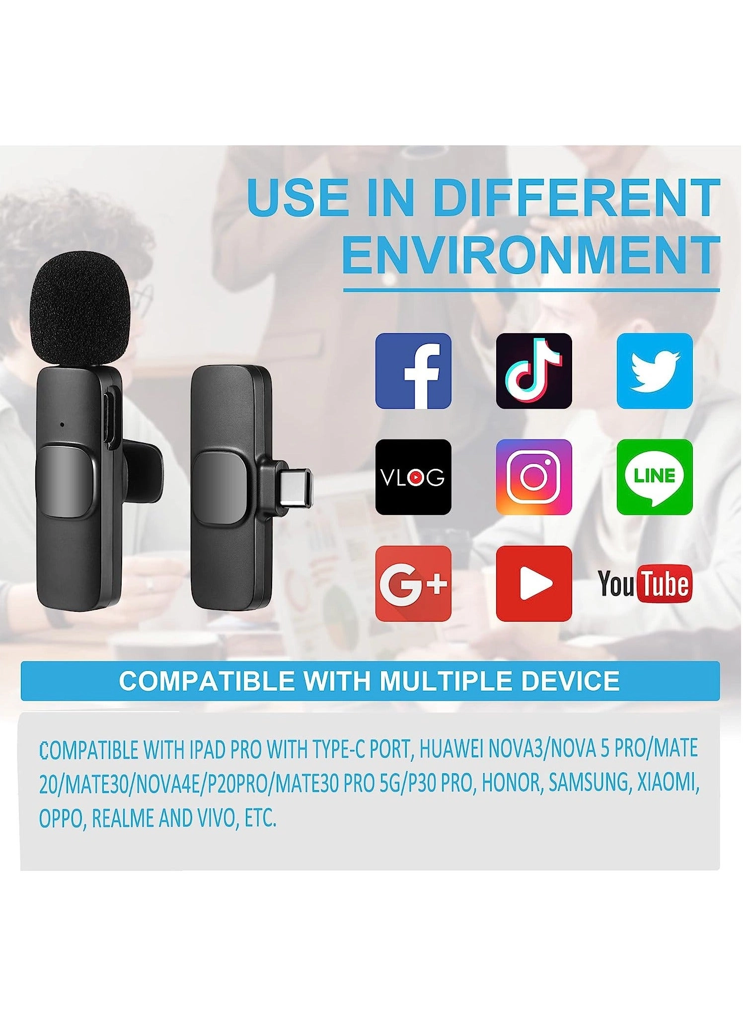 USB C Dual Mic Wireless Microphone