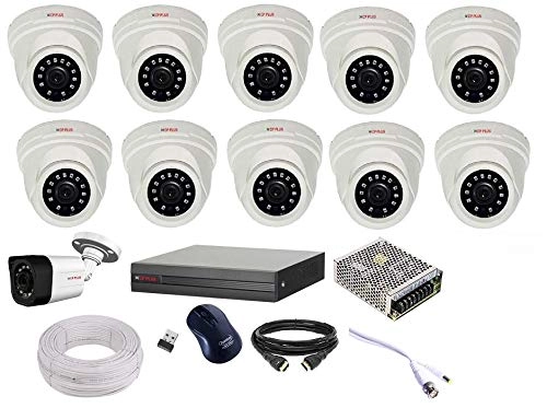 CP Plus 10 Dome 1 Bullet - 2.4MP + 16 Channel DVR + 16 Channel Power Supply + 90M Wire