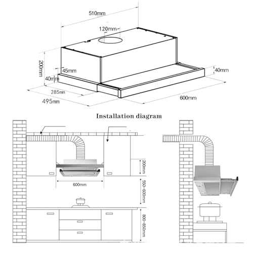 Kitchen Cooker Hood - 14M³ / min 600mm