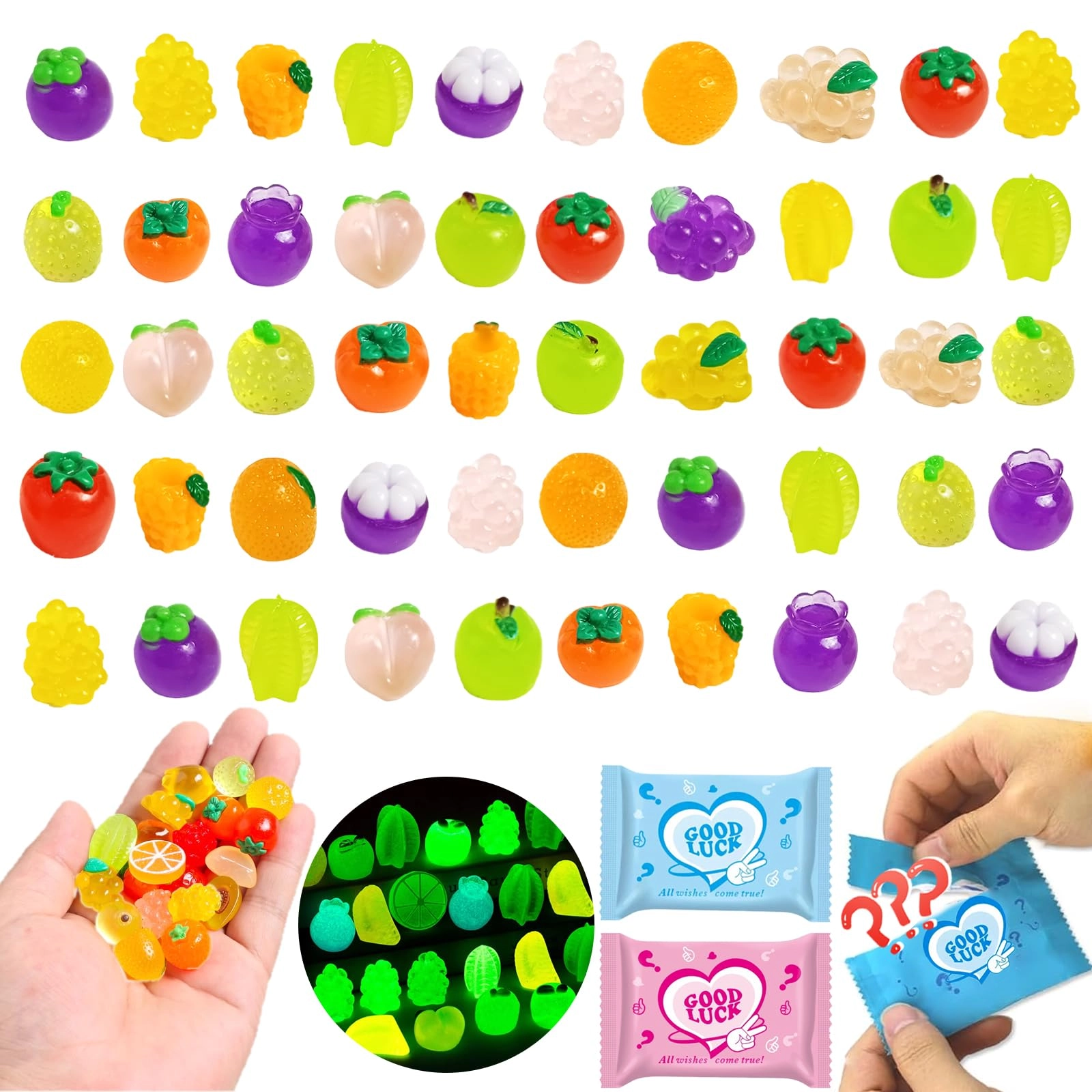 CIYOJA Glow in The Dark Mini Fruit Figurines - 50pcs 36 months