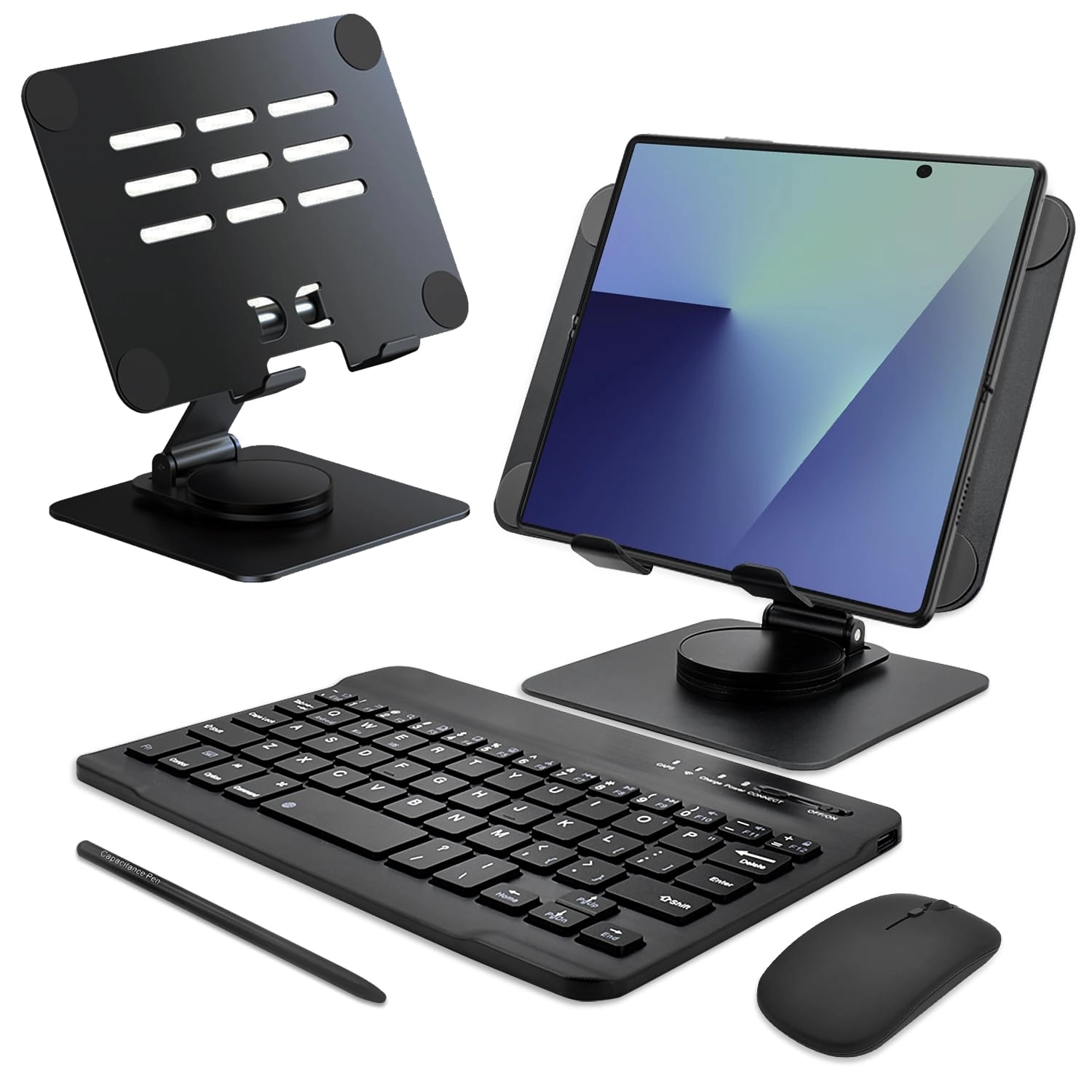 Enituo Bluetooth Wireless Keyboard - Mini Portable + Phone Stand Holder - Adjustable Foldable + Stylus Pen + Mouse