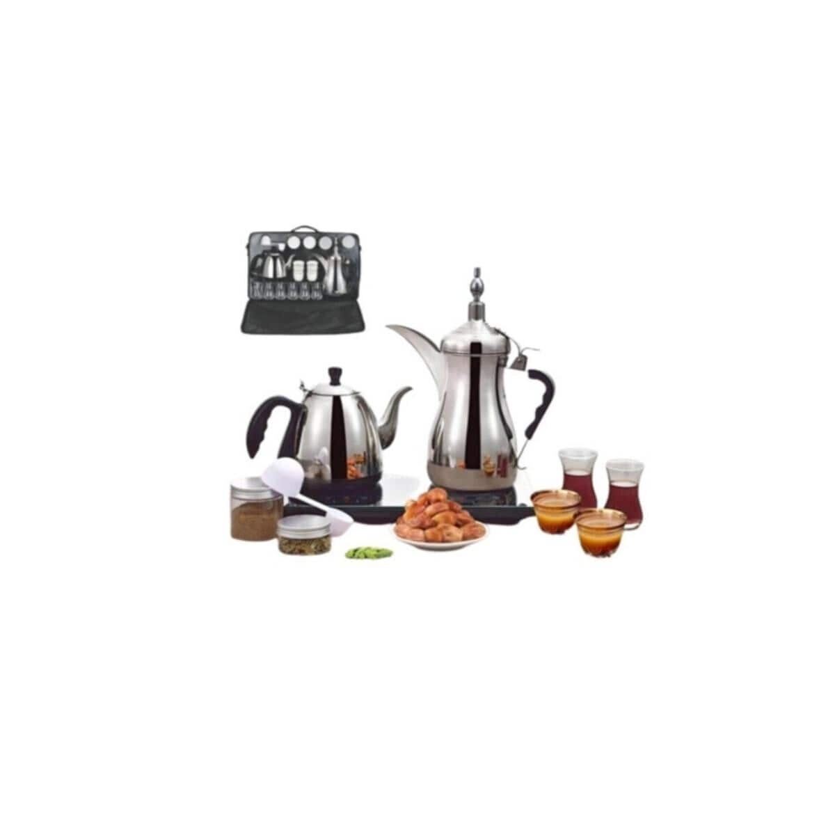 Tradeo Arabic Dallah - Stainless Steel + Tea Pot + Portable Travel Bag