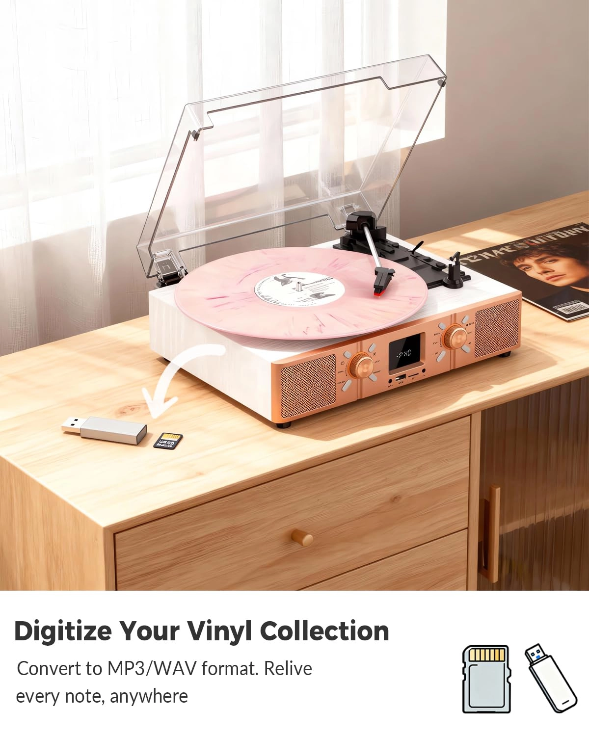 Vinyl Record Player - 3-Speed Belt-Driven