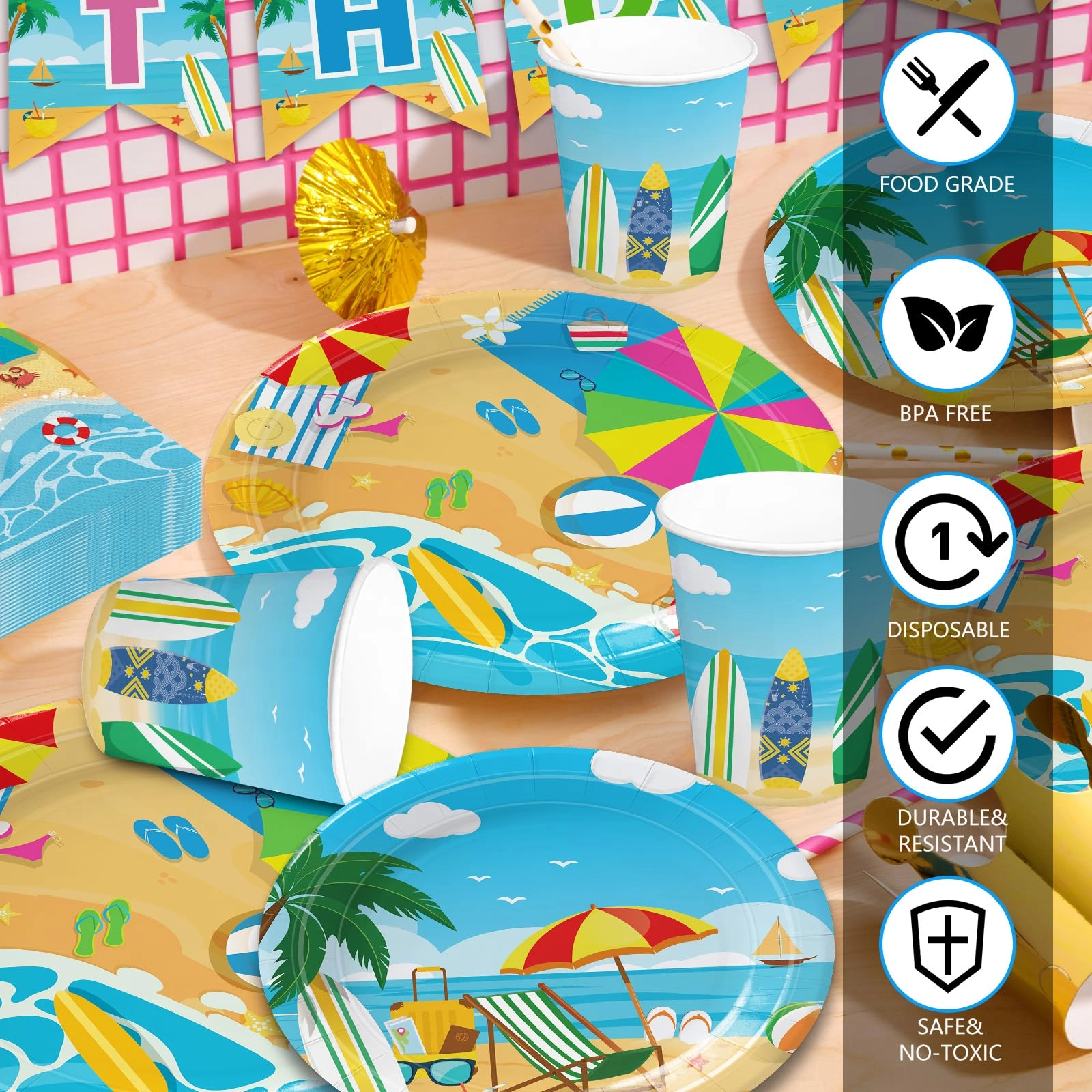 Summer Beach Party Supplies - 171pcs Birthday