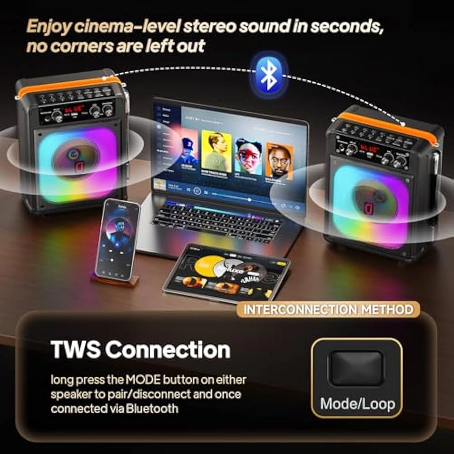 Karaoke Machine - 2 Wireless Microphones 10W