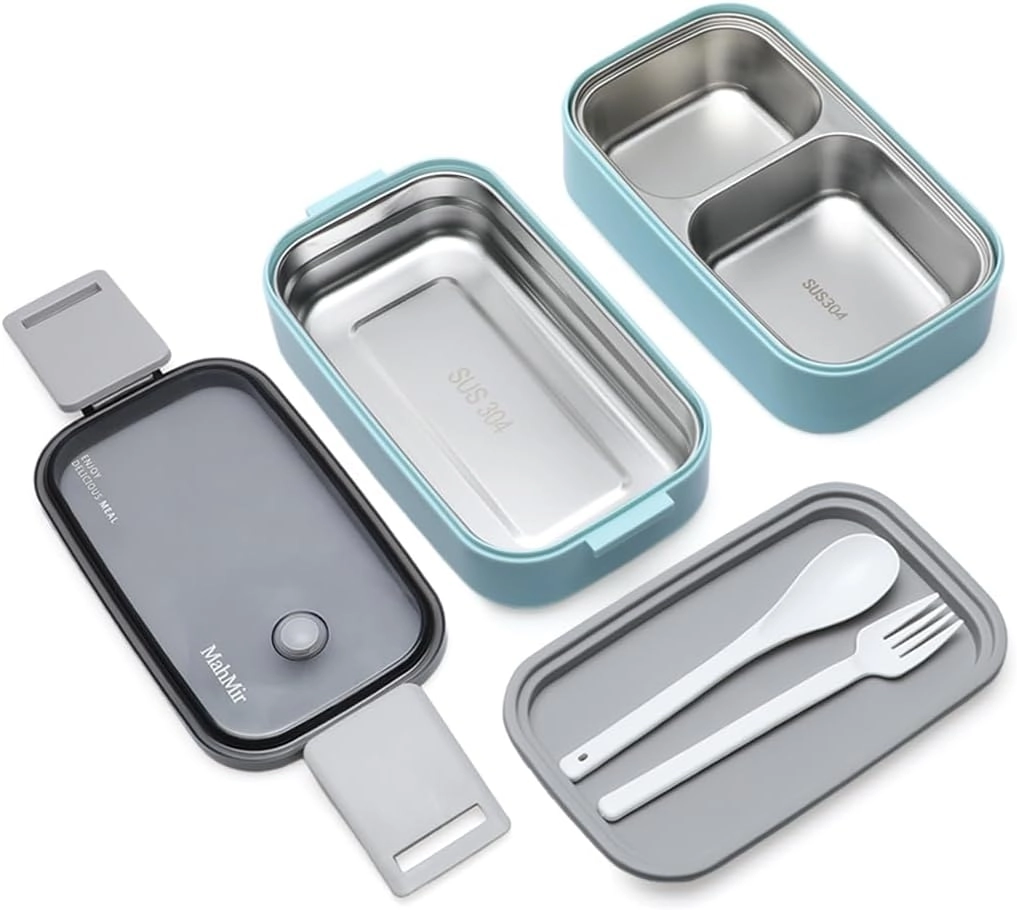 Stainless Steel Lunch Box - Insulated 2 Compartments 304 stainless steel + Lunch Bag - Pink