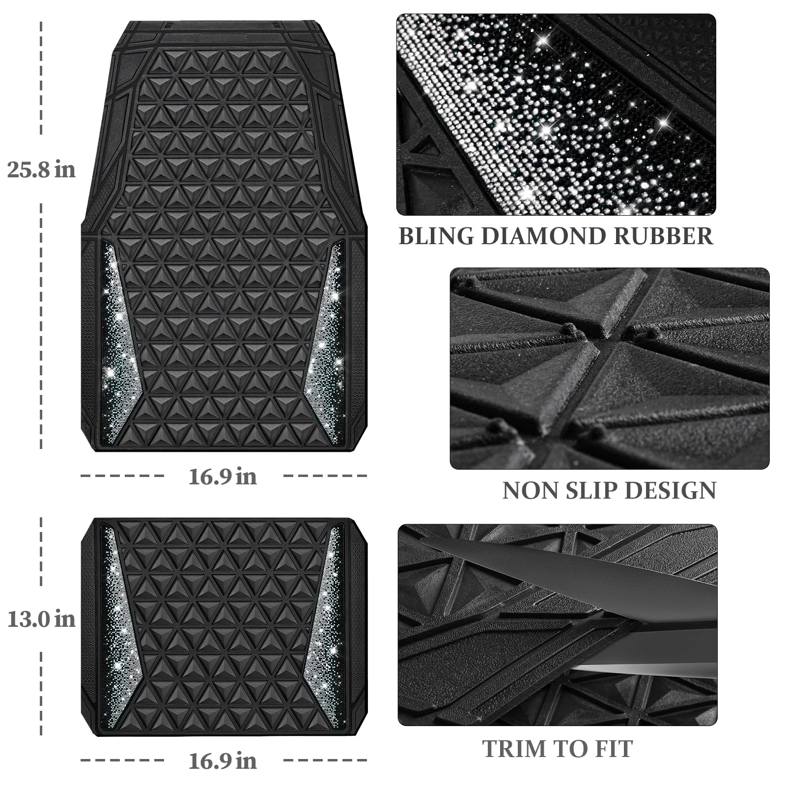Bling Diamond Car Mats - 4.0 Count Universal Fit