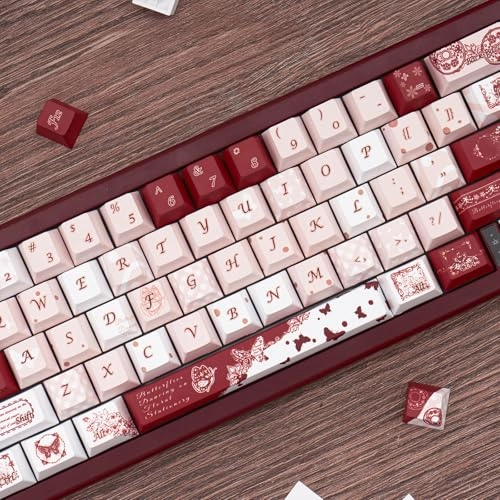 Gradient Cute Pink and White Keycaps Set - ANSI/ISO Keycaps Puller