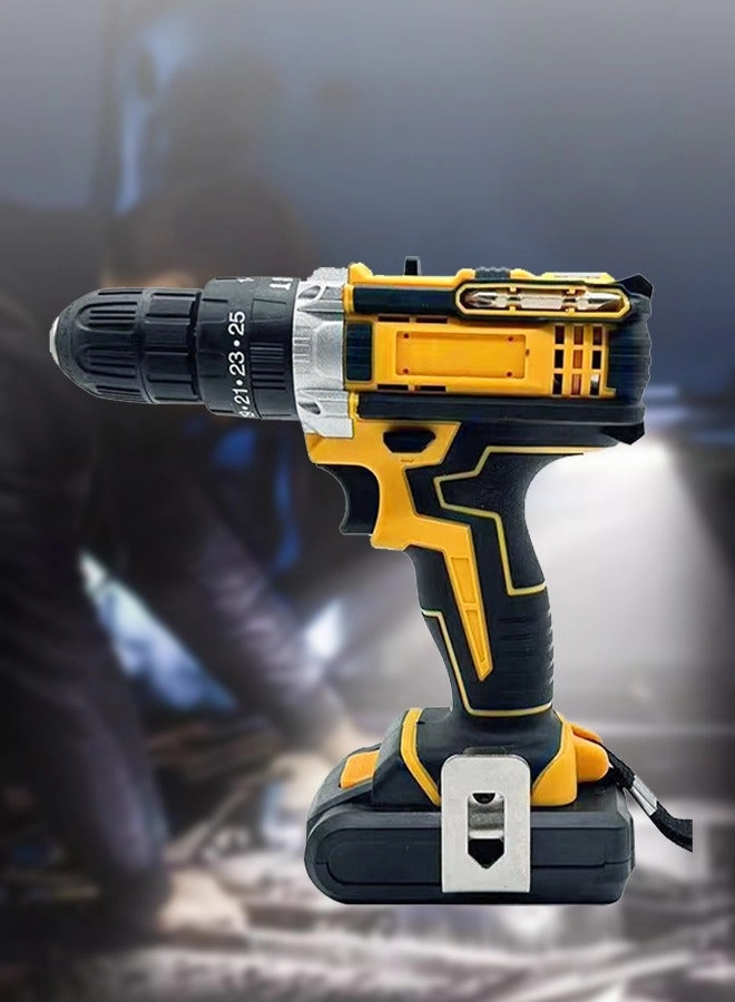 Cordless Drill Set - Impact Drill Set 1 Lithium-Ion Batteries yellow