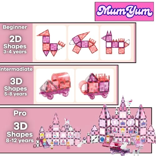 Princess Castle Magnetic Tiles Set - 2 Princes 1 Princess 1 Unicorn 1 Rabbit 50pcs
