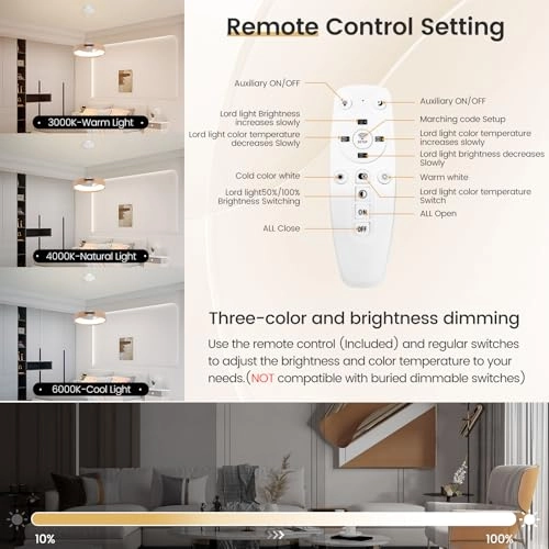 Round LED Chandelier - 3000K–6000K Dimmable