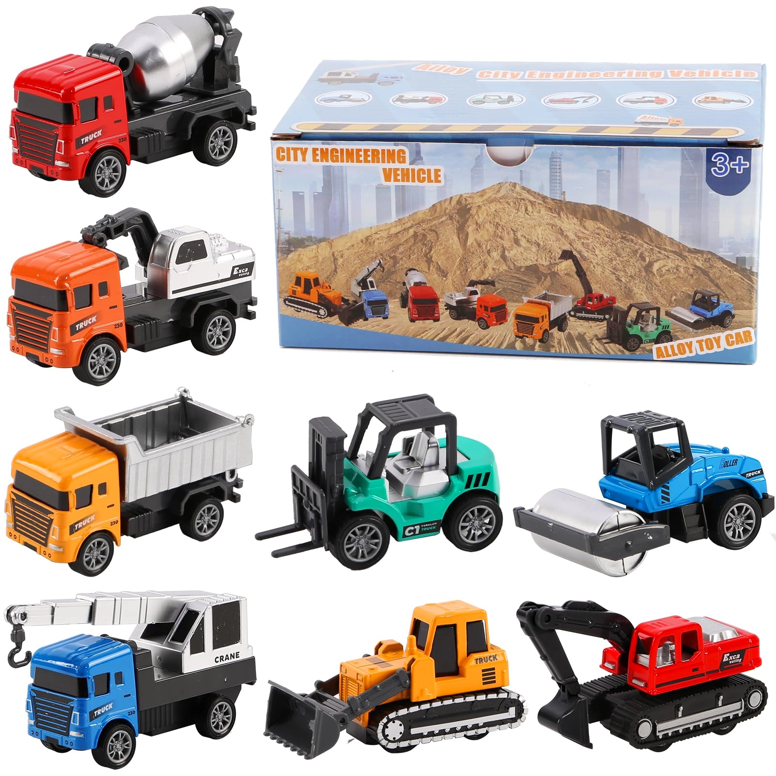 tunmiok 8-in-1 Mini Die Cast Alloy Construction Vehicle Set (LW-HJC-01) - engineering vehicles