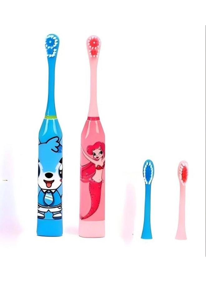 OASIS-TH Children Automatic Ultrasonic Waterproof Electric Toothbrush - Bule + Children Automatic Ultrasonic Waterproof Electric Toothbrush - Pink + Brush Heads - 1 Brush Heads Extra