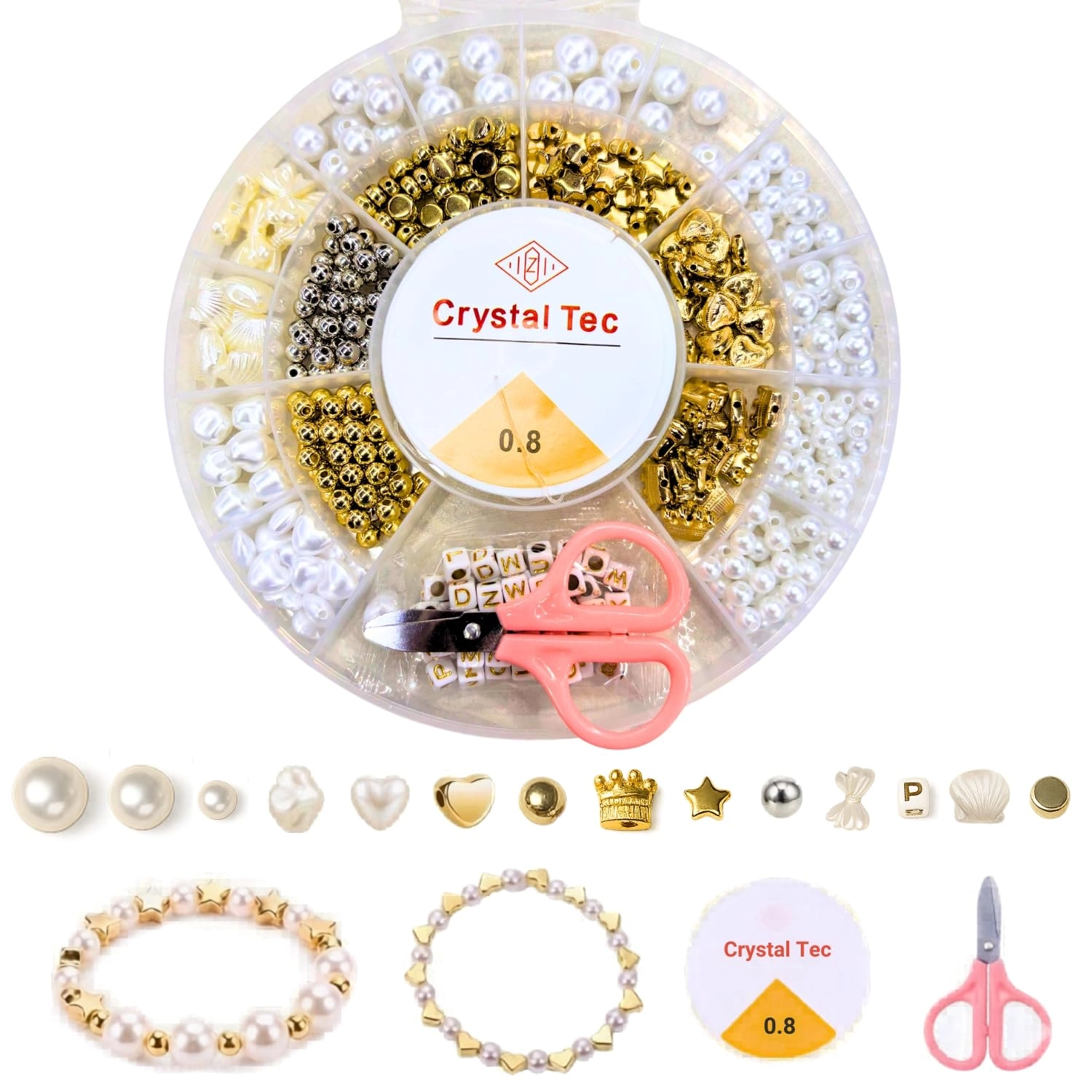Toy Imagine 20-Compartment Jewelry Beads Set - Pearl & Gold Beads Charms & Alphabet Beads
